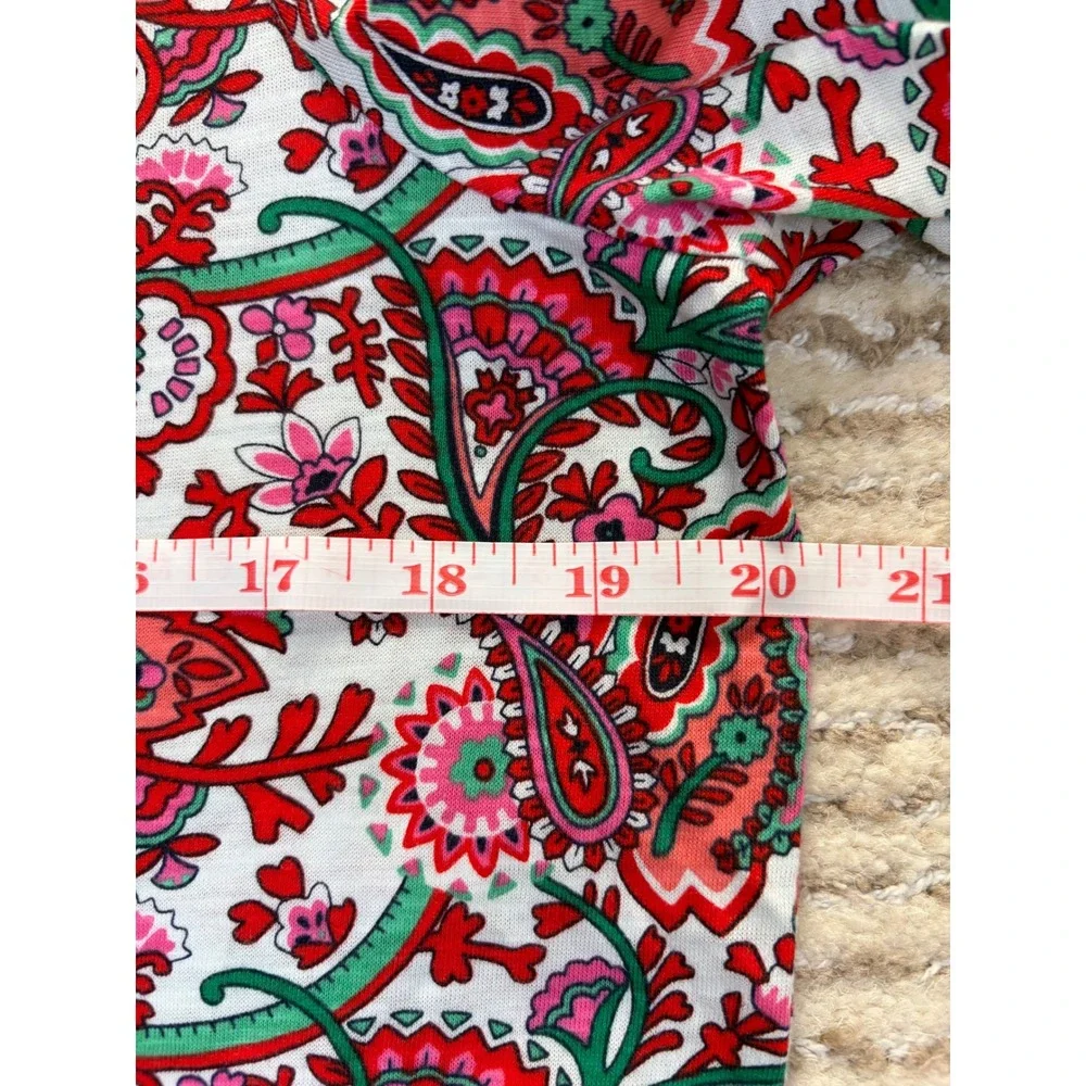 Boden Red Green Paisley Floral Cotton Tencel Modal Button Down Shirt 10 Boho